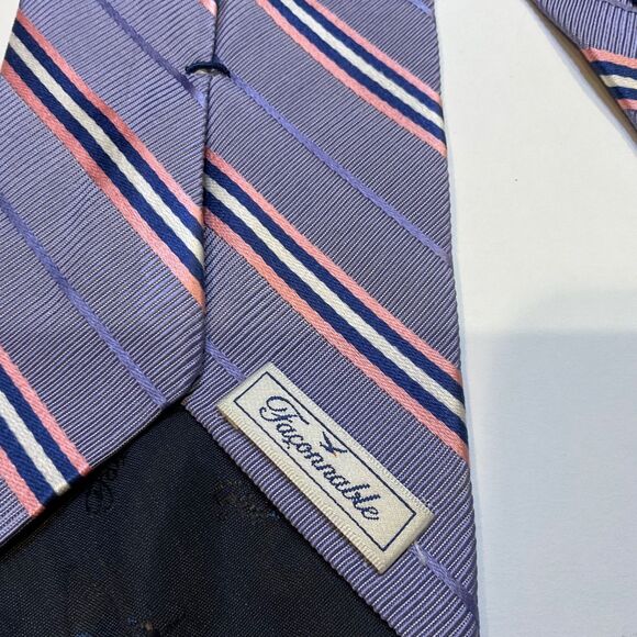 FACONNABLE Men's 61” Silk/Cotton Necktie FRANCE Design STRIPED Pink /Blue/Purple - Picture 5 of 8